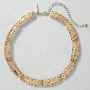 WHBM STUNNING! Goldtone + Silvertone Collar Necklace Filigree